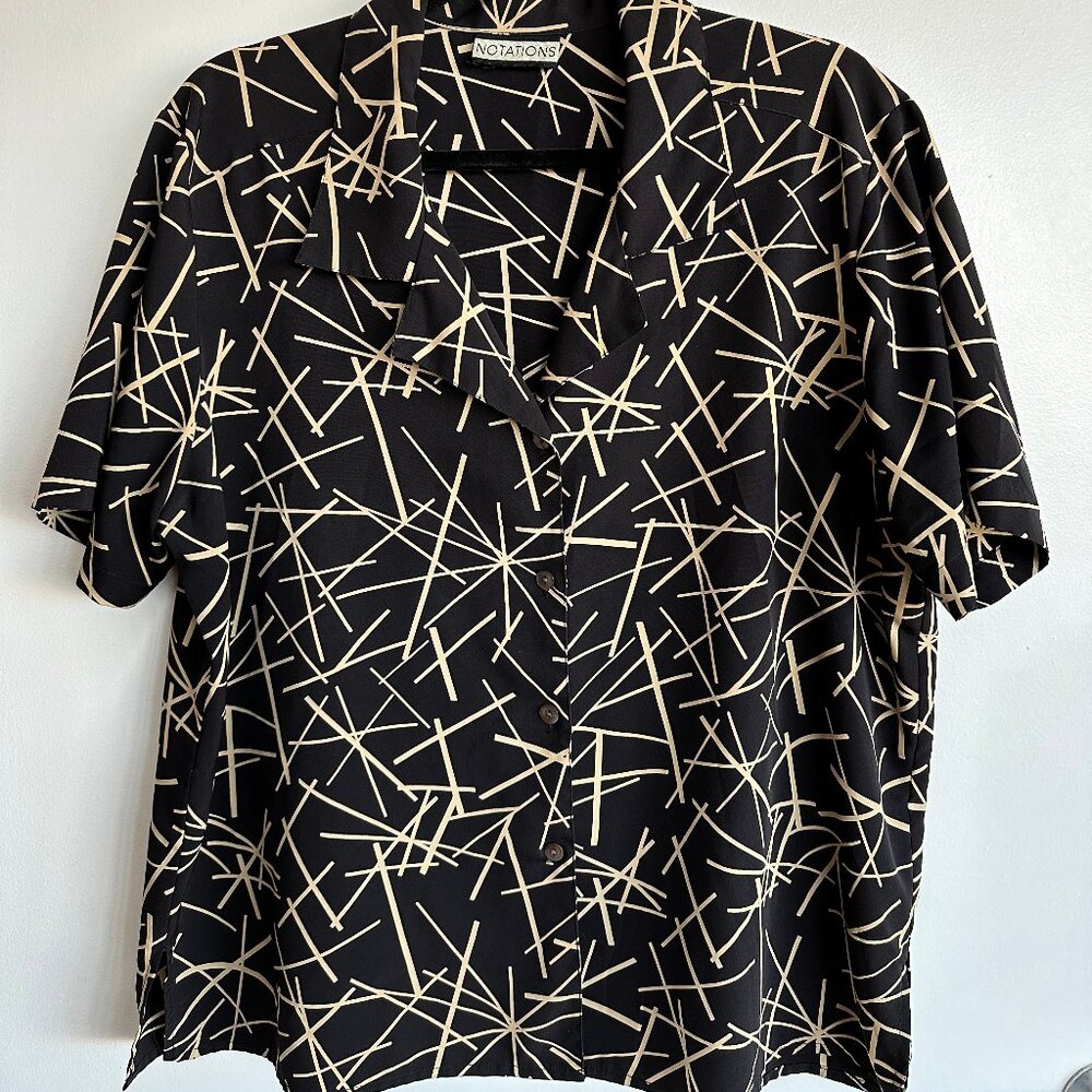Notations Black Patterned Button Up Measurements in Description